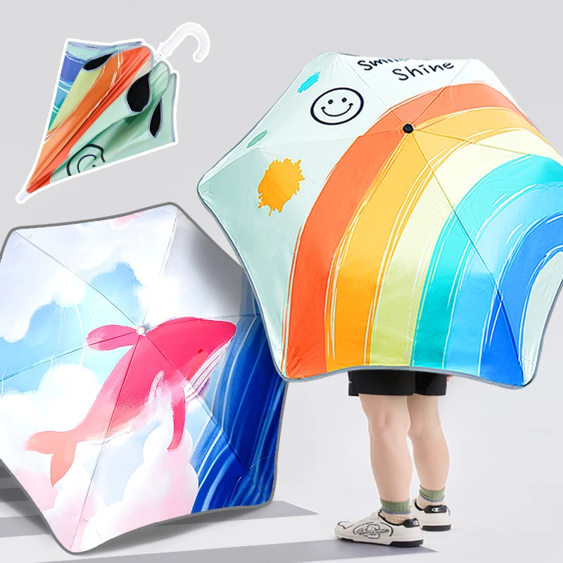 

Kids Umbrella Long Handle Reinforced Rain Umbrella Windproof Strong Children Anime Umbrella Cute Lightweight Boy Girl UV Parasol