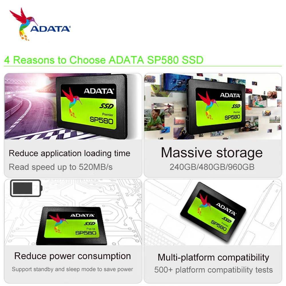 ADATA SP580 SATA SSD 120GBB 2.5 بوصة SATA 3 240GB قرص الحالة الصلبة الداخلي 480GB HDD القرص الصلب 960GB HD SSD لأجهزة الكمبيوتر المحمول