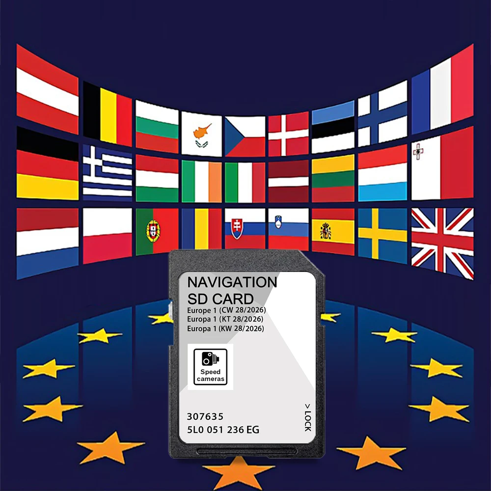 

SD Card GPS map Europa 2026 for Skoda Superb Fabia Rapid Yeti Discover Media MIB2 ECE 5L0051236EG 32GB