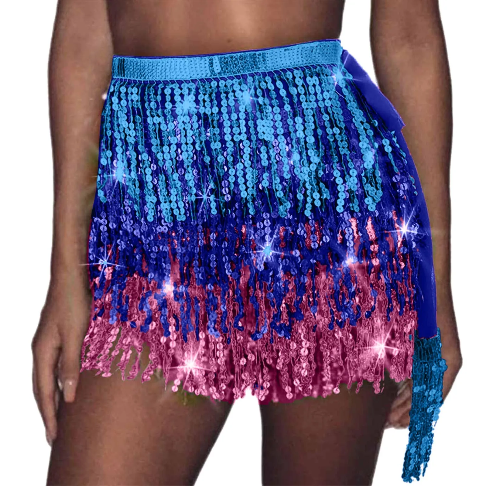 Verão feminino borla franja lantejoulas saias praia curto lantejoulas dança do ventre traje taed saias sexy cintura alta mini saias