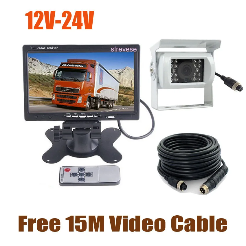 White 12V-24V 4Pin CCD Reversing Parking Backup Camera + 7