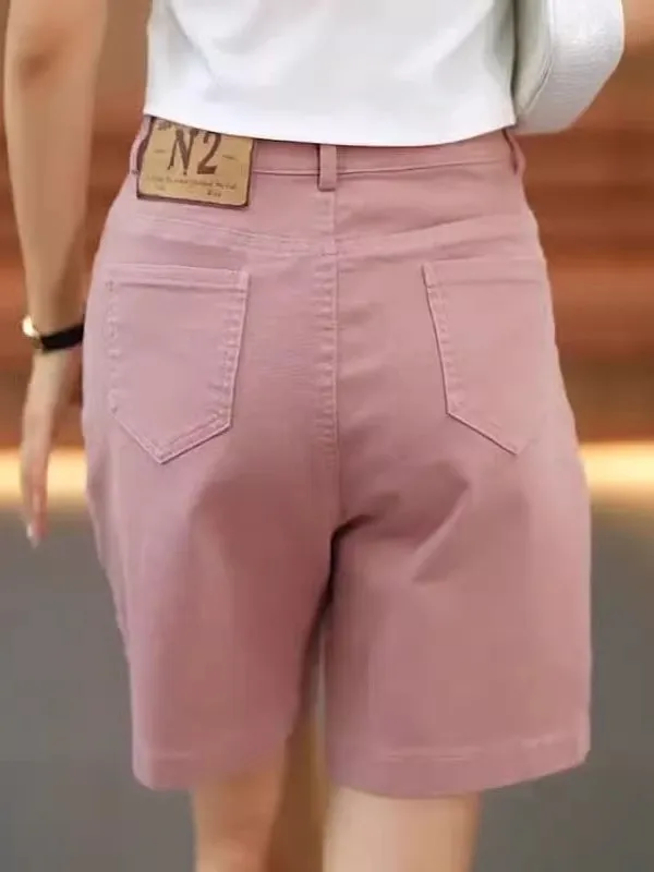 

High-End Soft Cotton Casual Shorts Women Summer Thin A-Line High Waist Wide Leg Slimming Straight Cut Five-Quarter Pants