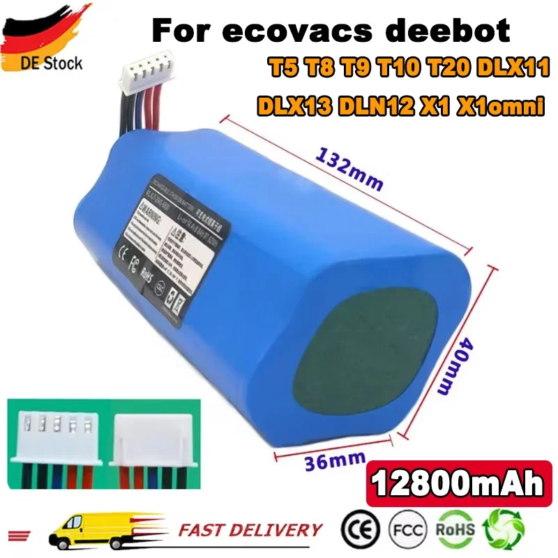 2024 14.8V 12800mAh Battery For ecovacs deebot T5 T8 T9 T10 T20 DLX11 DLX13 DLN12 X1 X1omni X1turbo Sweeping Robot Battery