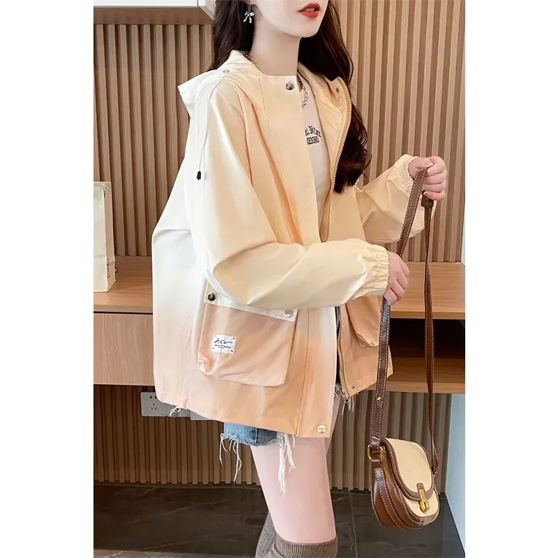 Women's Jacket Loose Autumn Windproof Lazy Wind Outerwear Hooded Long Sleeve Versatile Casual Top