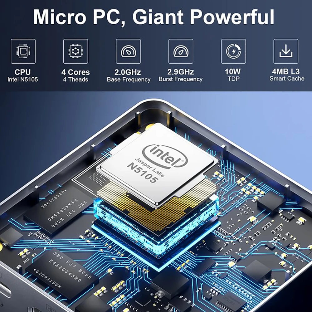 BY50 Mini PC Intel Celeron N5105 Windows 11 DDR4 8GB 256GB SSD Portable Pocket PC WIFI5 1000M LAN BT4.2 VGA 4K Gaming Computer