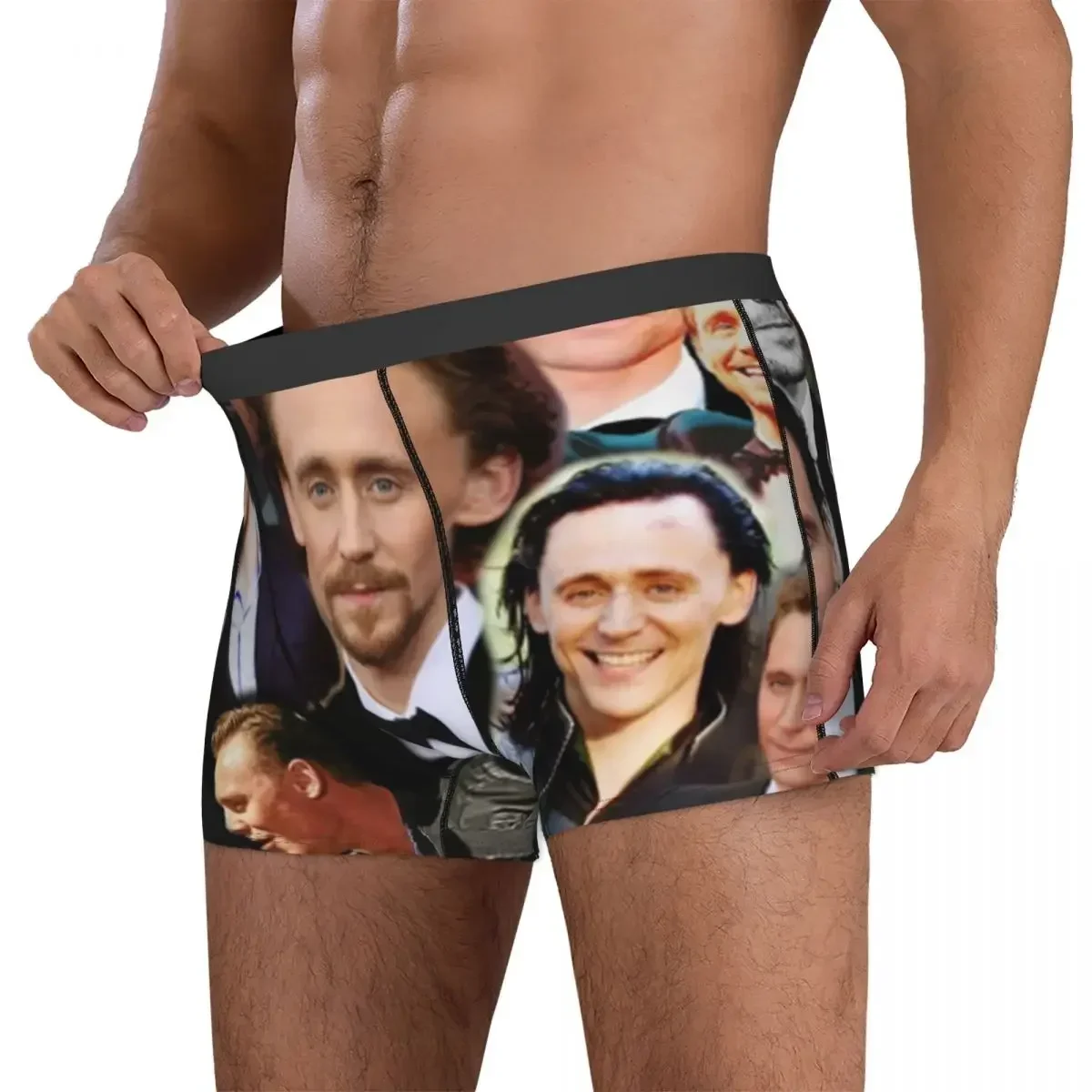 Boxer Underpants Shorts Tom Hiddleston Photo Collage Panties Male Breathable Underwear for Homme Man Boyfriend Gifts