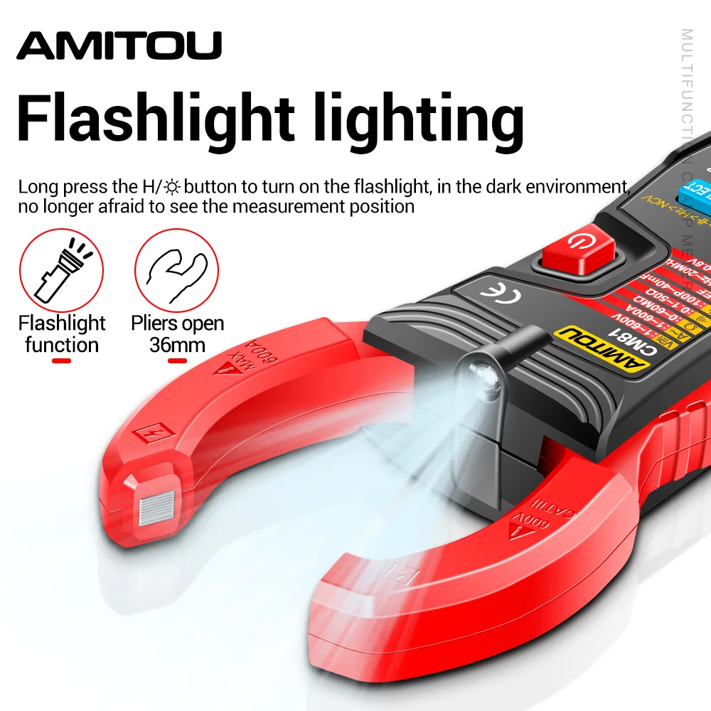 AMITOU CM80/CM81 Digital Clamp Meter AC Current Ammeter Voltage Tester Amp Hz Capacitance NCV Ohm Tester Electrician Tools