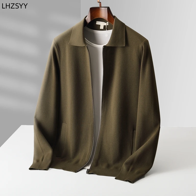 LHZSYY Cashmere Jacket Men's Knit Zipper Cardigan Winter New POLO Neck Sweater Youth Casual Thick Coats Loose Lapel Wool Shirts