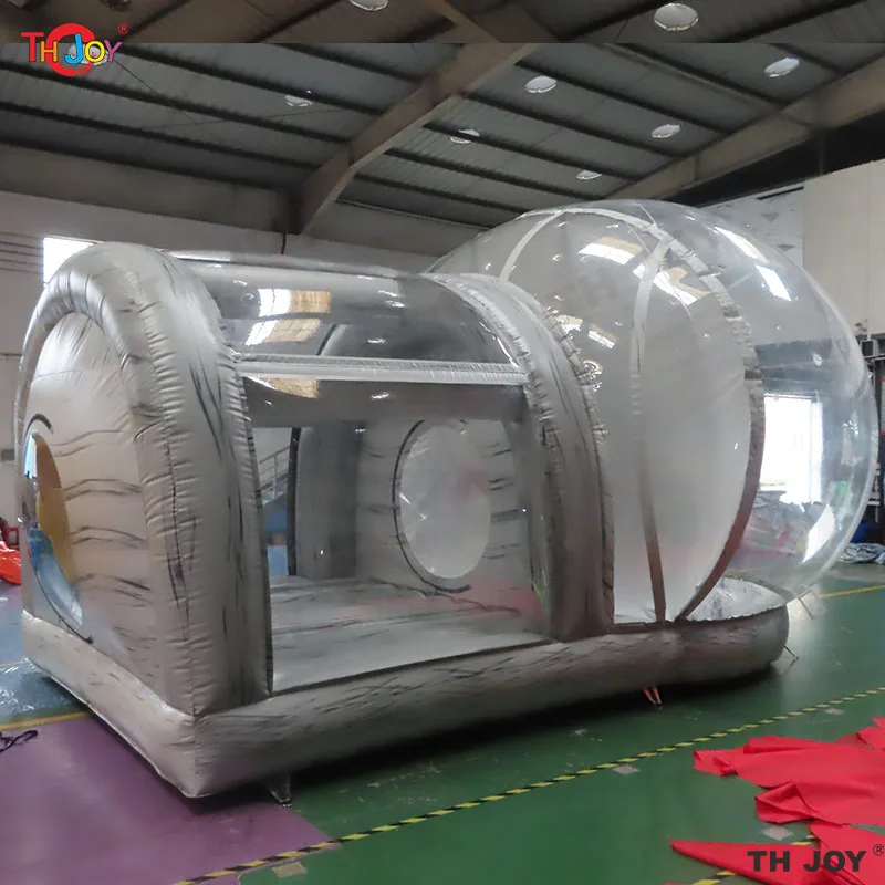 Tenda a cupola a bolle di globo di neve gonfiabile trasparente con decorazione natalizia all'aperto gigante lunga 5 m per festival di eventi di spettacoli teatrali
