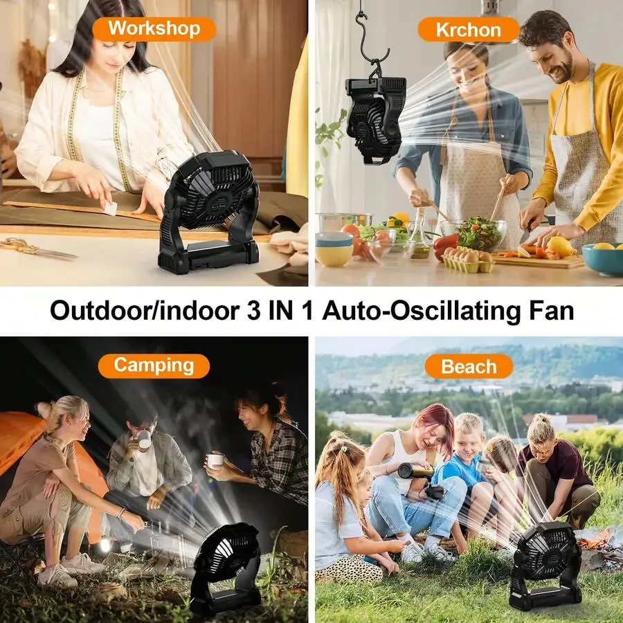 Draagbare led campinglantaarn met ventilator met 4 snelheden_voghion.com