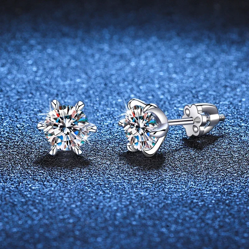 NeeTim 1ct 2ct Moissanite Screw Earrings for Women 925 Sterling Sliver with Gold Plated Diamond Wedding Party Girl Stud Earrings