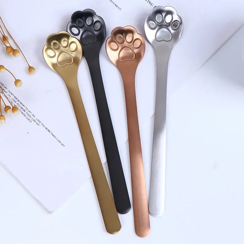 Tea Coffee Dessert Spoons Cute Kitchen Tools Stainless Steel Creative Cat Paw Claw Hollow Spoon Stirring Spoon