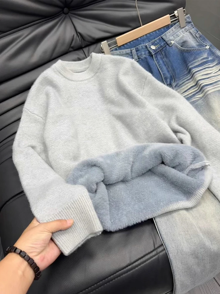 

Мужской трикотажный свитер-куртка с начесом и длинным рукавом, повседневный, свободного кроя, для осени и зимы, для ежедневной носки