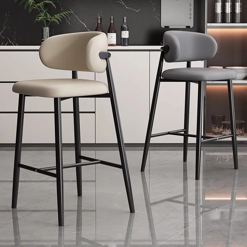 

Nordic Modern Home Bar Furniture Solid Wood Frame High Bar Stool Comfort Padded Kitchen Chair with Curved Backrest