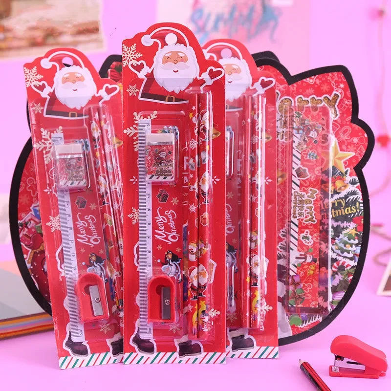 5 Piece Cartoon Christmas Stationery Set Children Writing Tools Girl Gift Office School Art Supplies Drawing Pencils