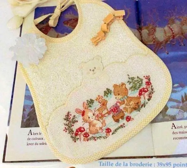LBP-Bunny and Bear on Bib 27-17 counted 14CT 18CT 25CT 22CT Cross Stitch Sets DIY Chinese Cross-stitch Kits Embroidery