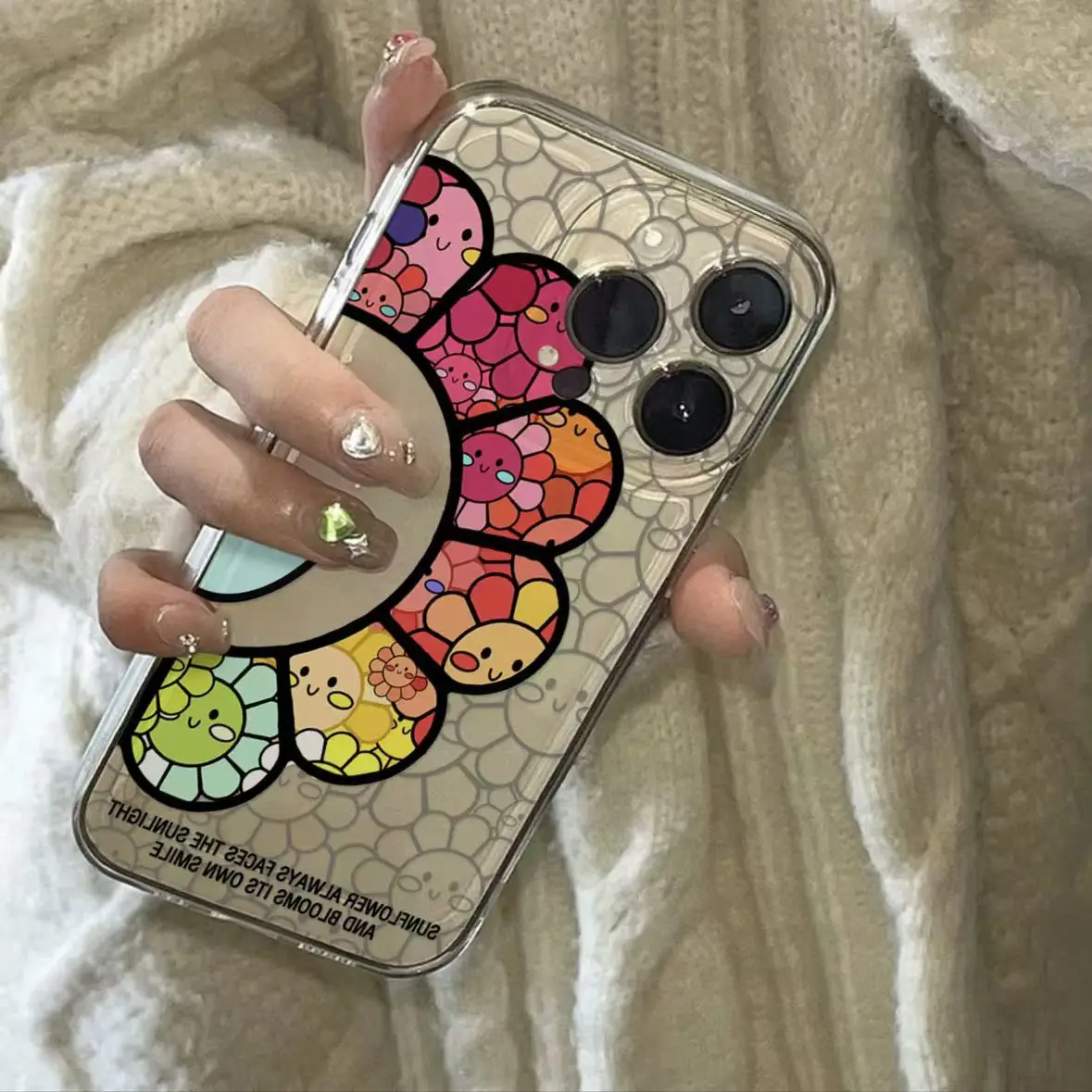 Korean Lovely Sunflower Phone Case for iPhone 16 15 14 13 12 11 Pro Max X Xs Max XR 12 Mini Soft Clear Cover Transparent Fundas image 3