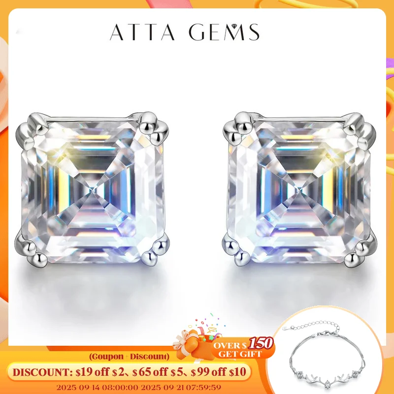 

ATTAGEMS Total 0.8ct 6.0mm Moissanite D Color VVS1 Asscher Cut 18K White Gold Plated Earrings Jewelry Woman Girlfriend Gift