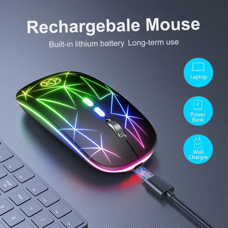 Rechargeable RGB Wireless Mouse USB 2.4Ghz Computer Mause Gamer Mouse LED Backlit Ergonomic Gaming Mice Silent For PC Laptop