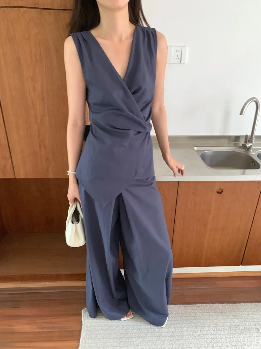Alien Kitty Elegant Vintage Slim Blouses Chic Women Summer 2025 Office Lady Loose Mopping Wide Leg Pants Work Wear Suits