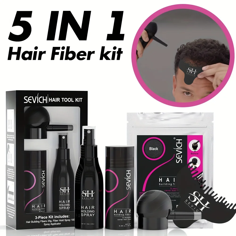 

SEVICH 5 in 1 Hair Fiber Set Hair Building Fiber Poudre Instant Regrowth Powders Thickening Spray Hair Loss Conceale Hair Growth