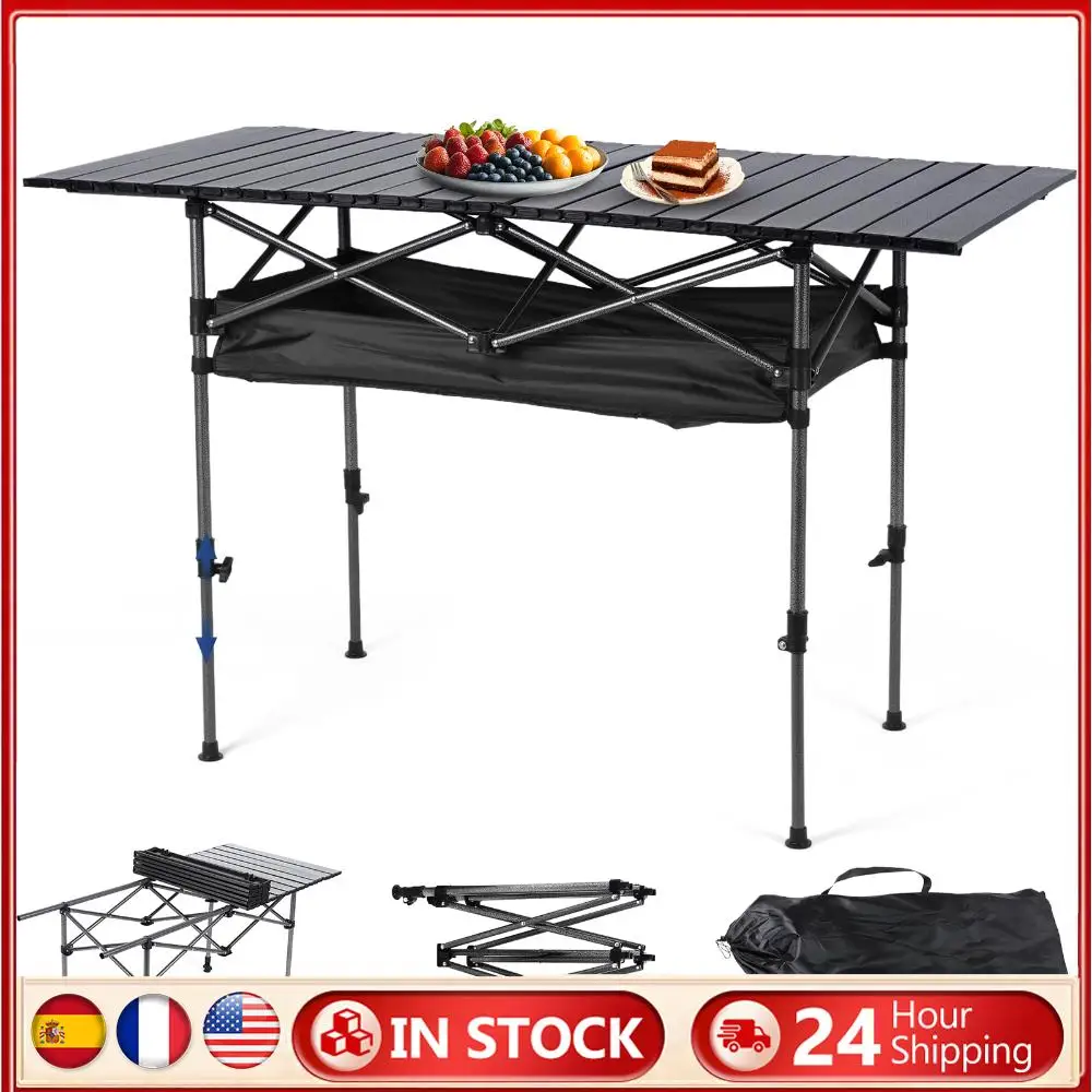 Outdoor Folding Table with Carrying Bag Camping Lifting Table Adjustable Ultralight Dinner Desk for Sports Event Fishing