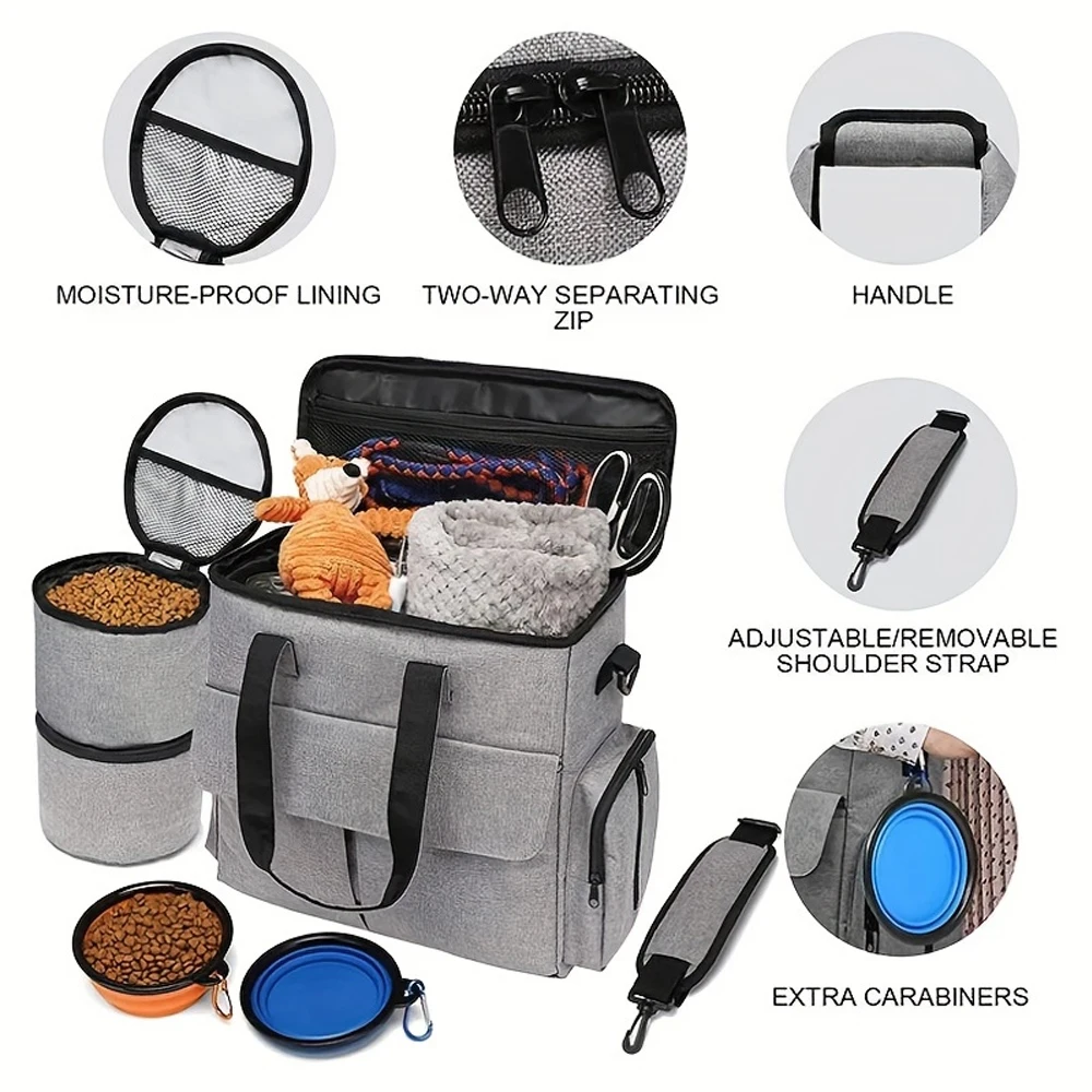 6 Set Dog Travel Bag Large Pet Travel Supplies Kit Cat Dog Backpack Multi-Function Hiking Camping dog feeder bowls Organizer