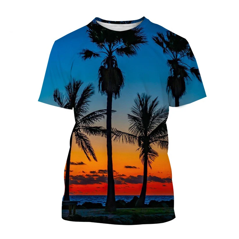 Hawaiian Style T-Shirts Palm Tree Pattern 3D Print Men Women Short Sleeve T Shirt Oversized Harajuku Y2k Tees Man Tops Clothing