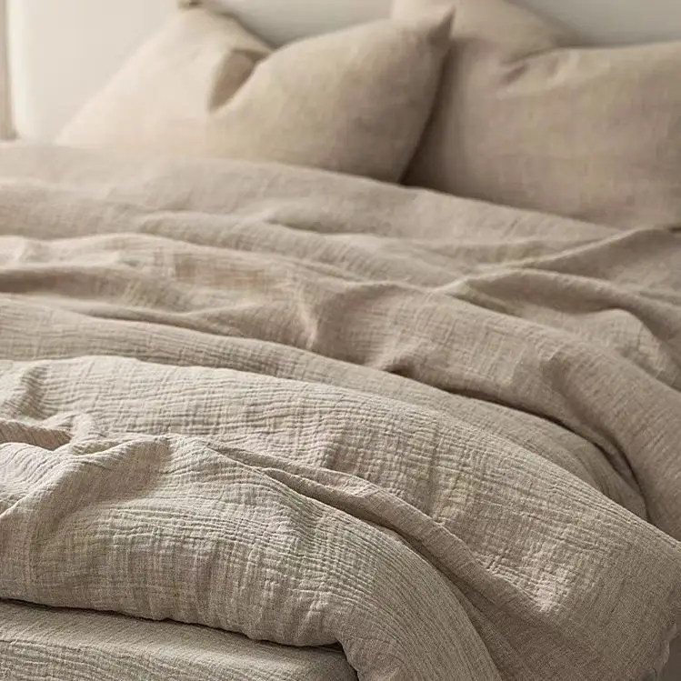 Bedding Set Twin Full Double Queen King Size Bed Sheet Set Flax Duvet Cover Sheet Pillowcase Wrinkle-Resistant