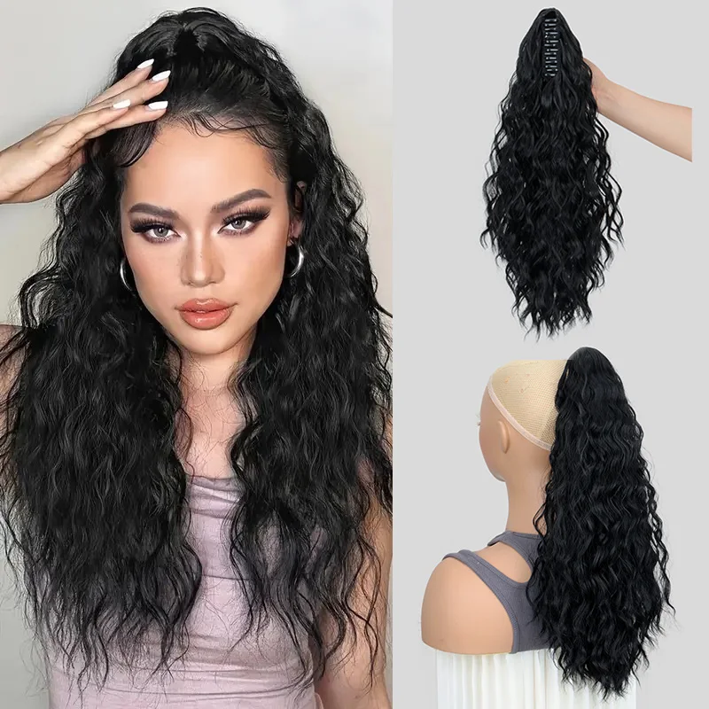 

18-дюймовый синтетический длинный волнистый вьющийся хвостик на заколке для наращивания волос, черный, коричневый, светлый, шиньон для женщин