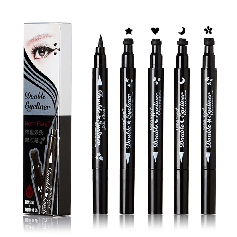 Stylo Eyeliner liquide Double tête, lune, étoile, cœur, fleur, tampon pour les yeux noir, sceau de maquillage, crayon Eyeliner, cosmétiques imperméables