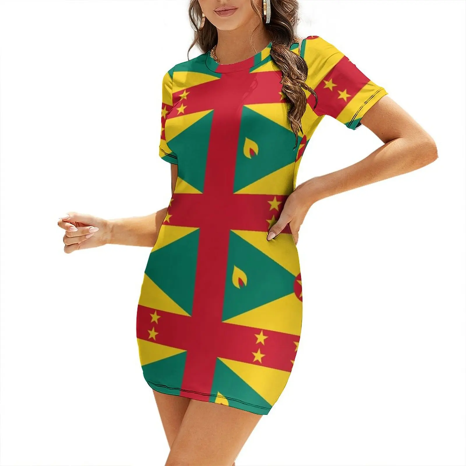 

Grenada Flag Short-Sleeved Dress birthday dress Clothing female Party dresses for women clothing women summer 2025 Dress