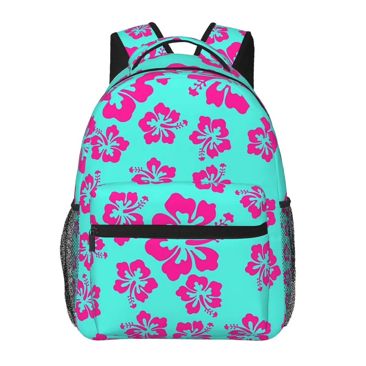 

Bright Aqua Blue Pink Hibiscus Hawaiian Flower Aloha Backpack Daypack Boys Girls BookBag School Bag Shoulder Bags for Men Women