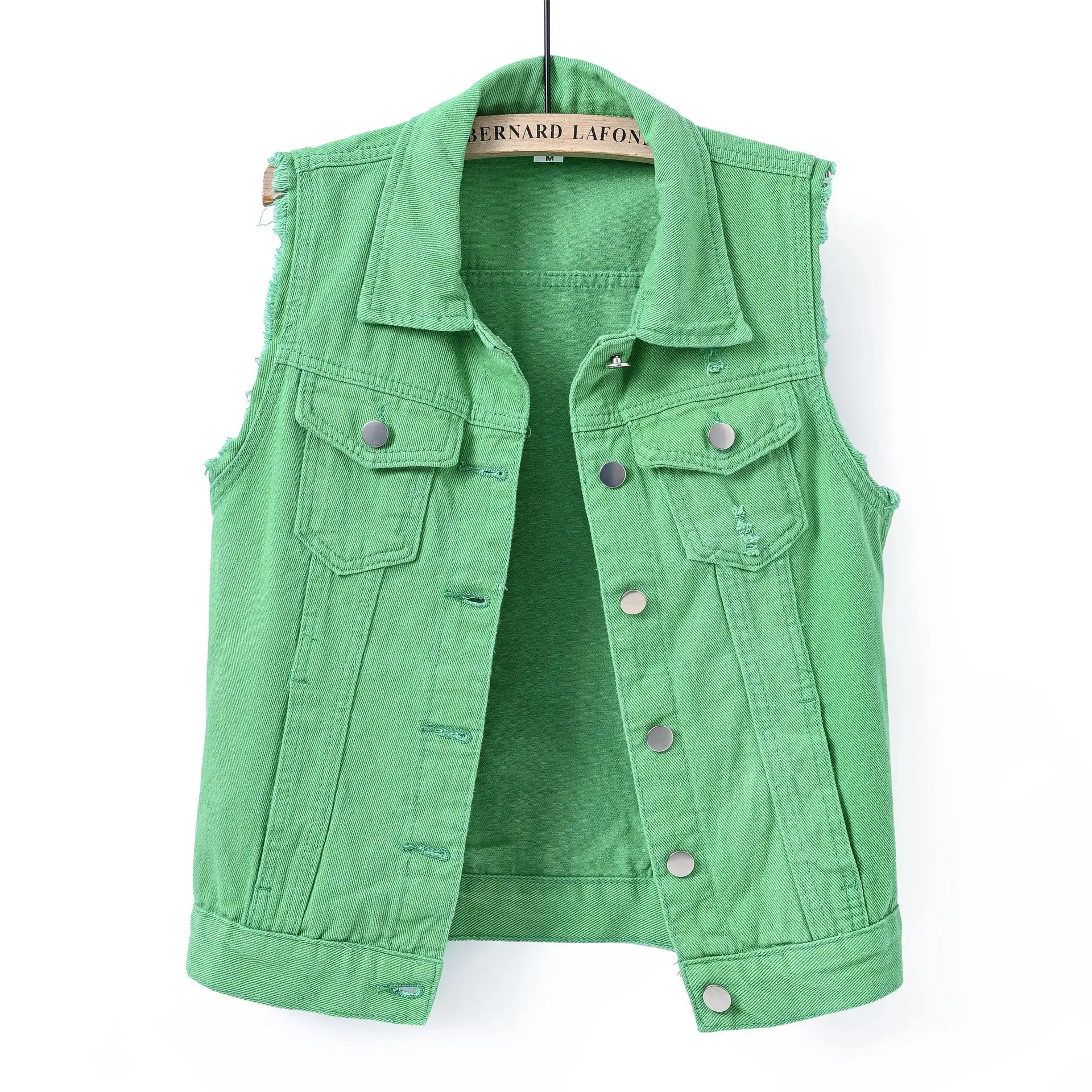 Women Denim Vest Spring Summer Candy Color Rough Edge Sleeveless Jacket Female Casual Tops Waistcoat Chaleco Mujer Outerwear