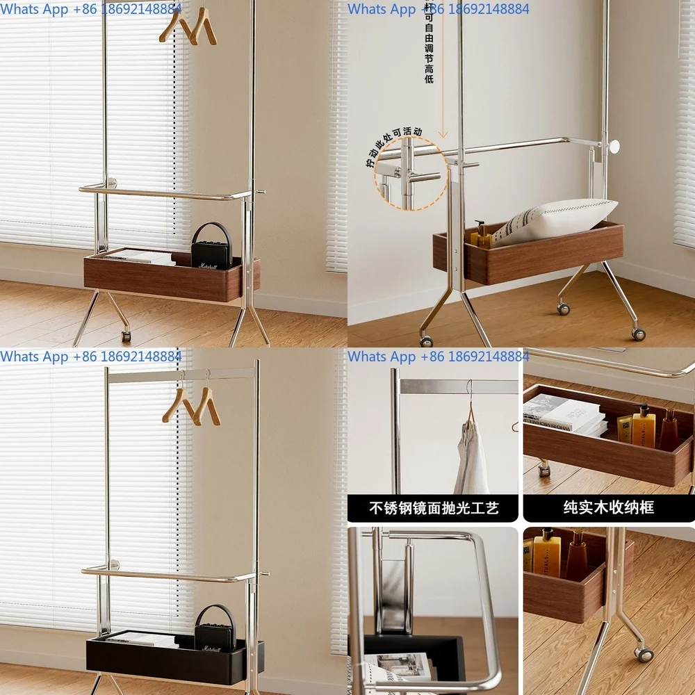 

Vintage Floor Coat Rack Stainless Steel Clothing Stand Living Room Retro Garment Rack Movable Clothes Drying Shelf Storage