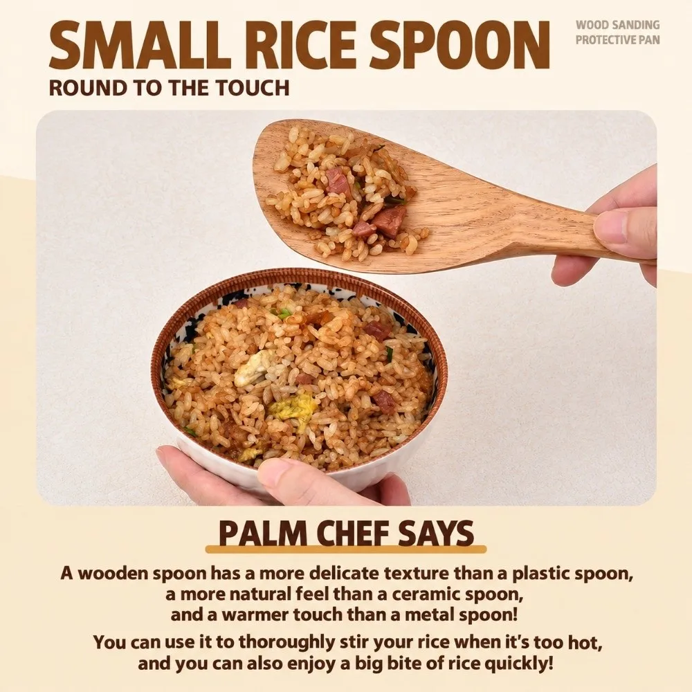 Standable Wooden Rice Paddle Smooth Surface Ergonomic Handle Rice Serving Spoon Handheld Solid Wood Kitchen Serving Scoop