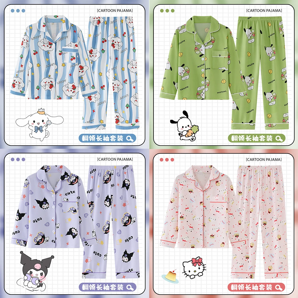 

Осенние детские пижамные комплекты из 2 предметов для девочек, повседневные свободные брюки с длинными рукавами и корейским принтом в стиле аниме для девочек, милые пижамы, домашняя одежда
