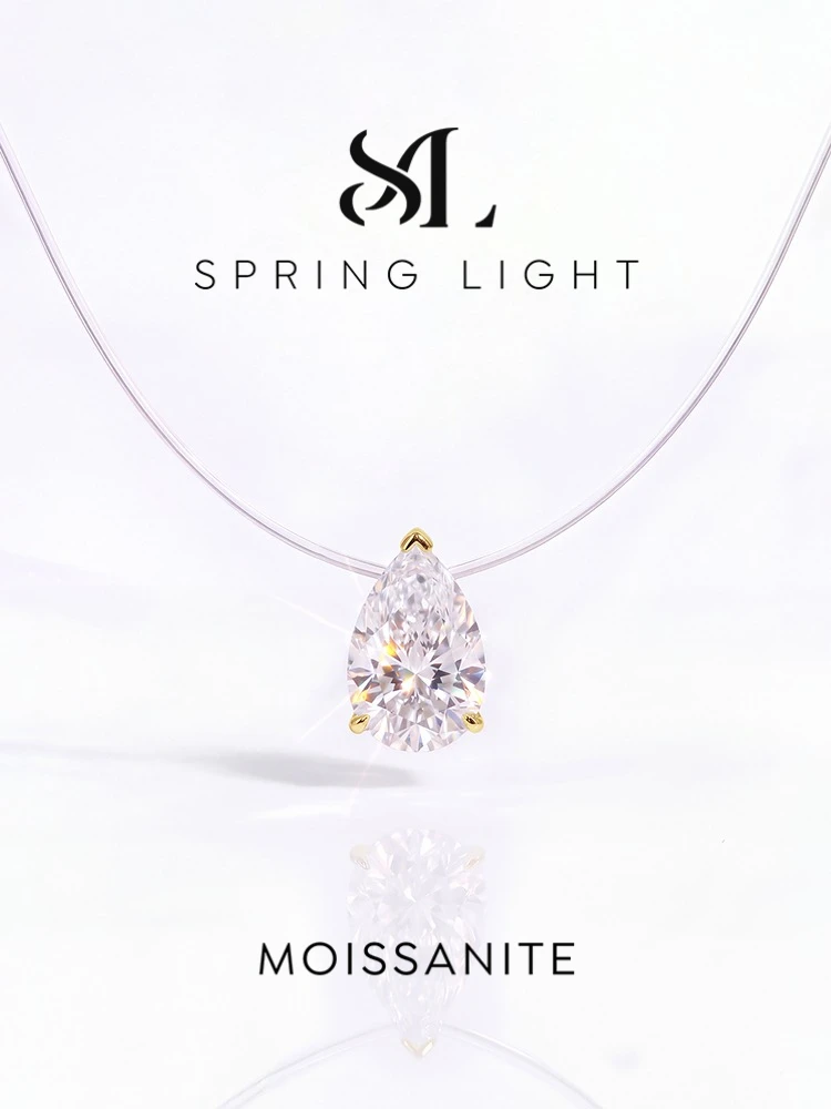 925 Silver Plated 1CT Moissanite Diamond Fishing Line Water Drop Necklace For Women Anniversary Party High Quality Jewelry