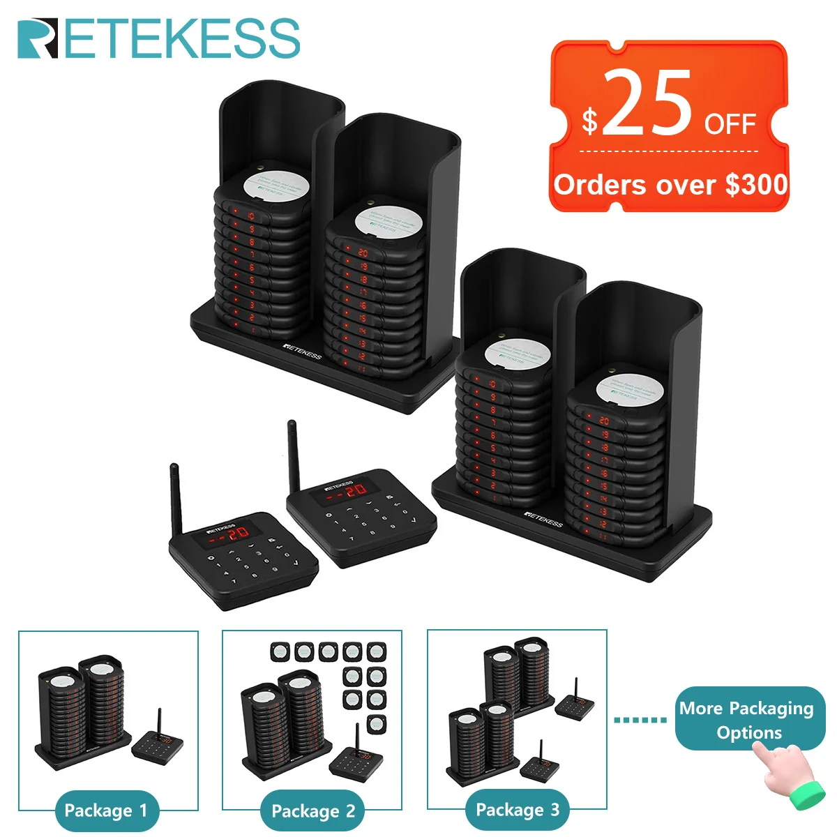 RETEKESS TD186 Pagers for Restaurants Multiple Large-capacity Options Detachable Anti-dumping Buzzers  Wireless Calling System