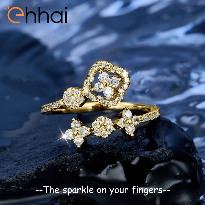 

Ehhai 1.8mm Moissanite Clover Flower Asymmetrical Adjustable Ring for Women 14K Gold Filled Anniversary Stacking Jewelry Gifts