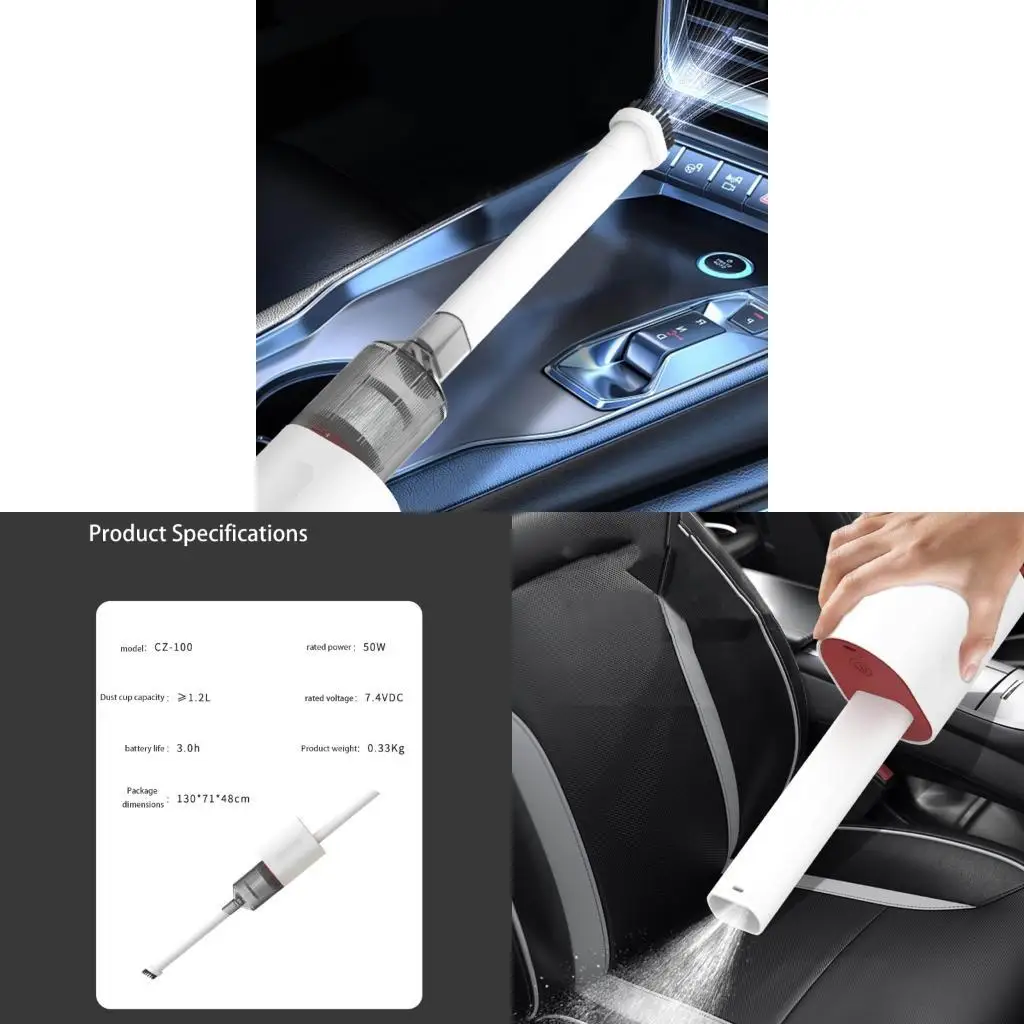 Compact Cordless Car Vacuum with 12000Pa Motor 40Min Runtime Multi Functional Nozzles for Vehicle Upholstery Air Vent  