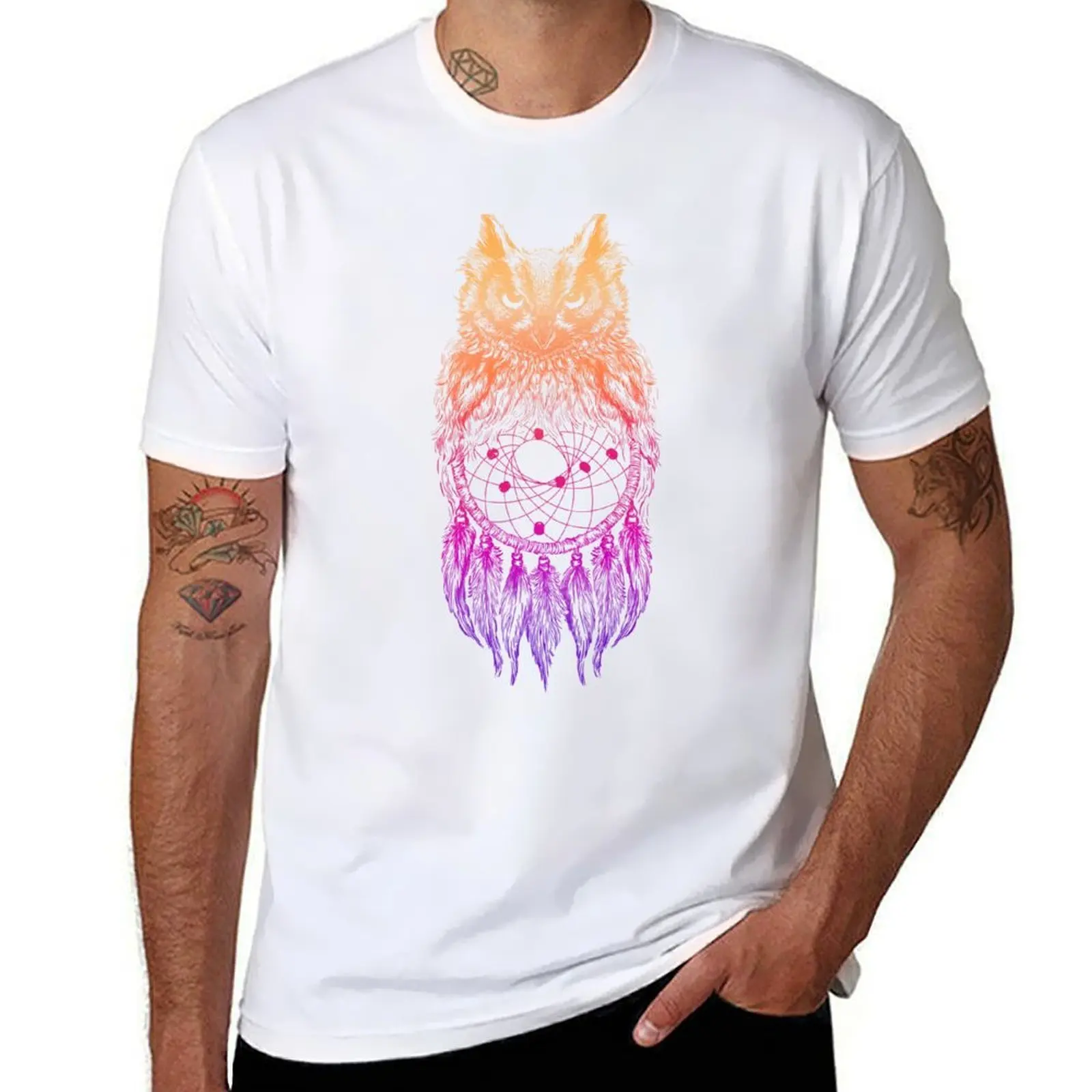 

Dreamy Owl_Multi Pink T-Shirt cotton t shirts man 100% man t shirts for men T-Shirt