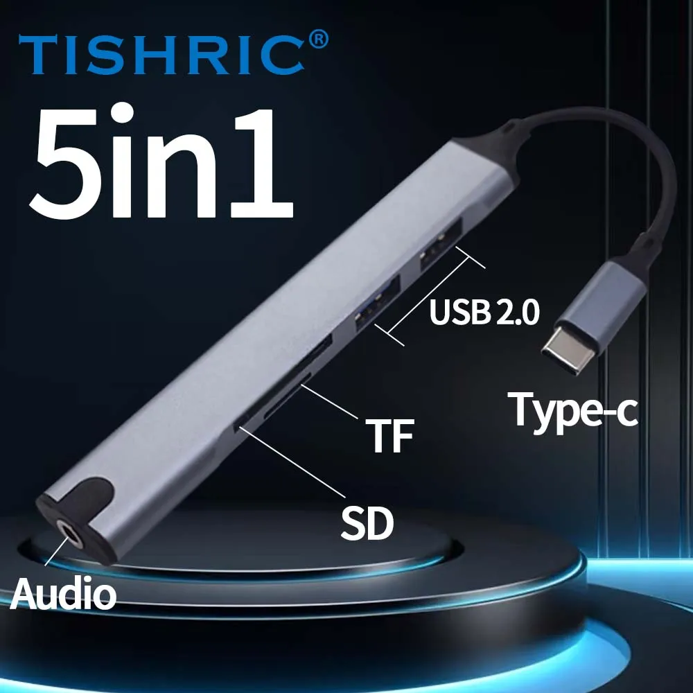 TISHRIC USB Hub 5-in-1 Type-C Expansion Dock USB Multi Port Expander Earphone Port Speed Hub Laptop Expansion Dock for Laptop PC