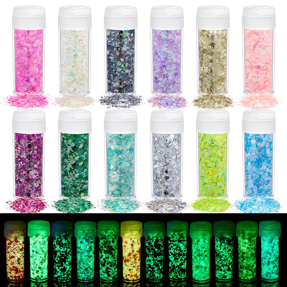 10g Luminous Sequins Glow Powder Nail Enhancer Sequins Sparkling Pink Mixed Glow Nail Oil Gel Nail Sticker Jewelry Diamond