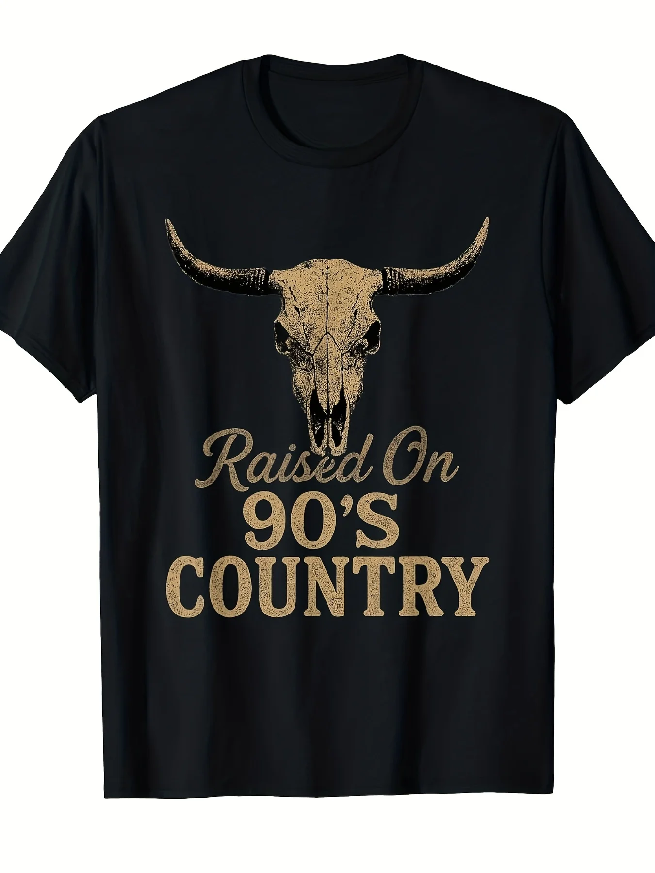 Men's Vintage Western Bull Skull T-Shirt - Retro Cow & Bull Graphic Tee, Short Sleeve Round Neck Casual Shirt Suitable For Ranch