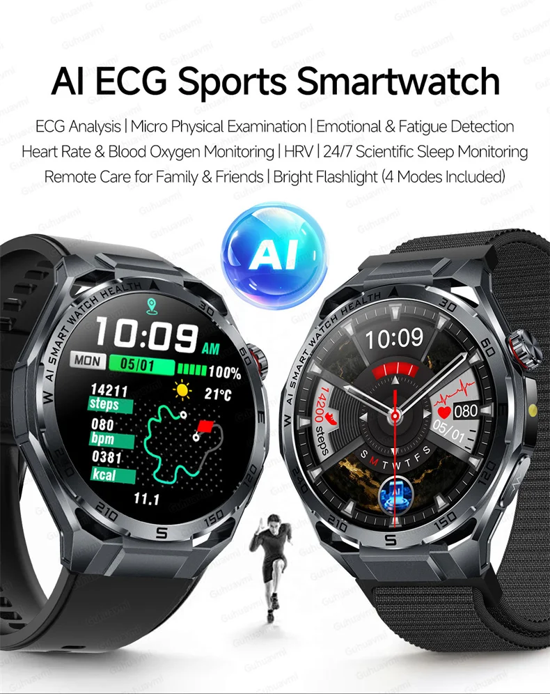 ECG Smartwatch für Herren, Bluetooth-Anruf, Fitness-Tracker, Blutdruckmessung, BO2, Schlafüberwachung, Gesundheits-Smartwatch, Sport, für Android und iOS – Detail 1
