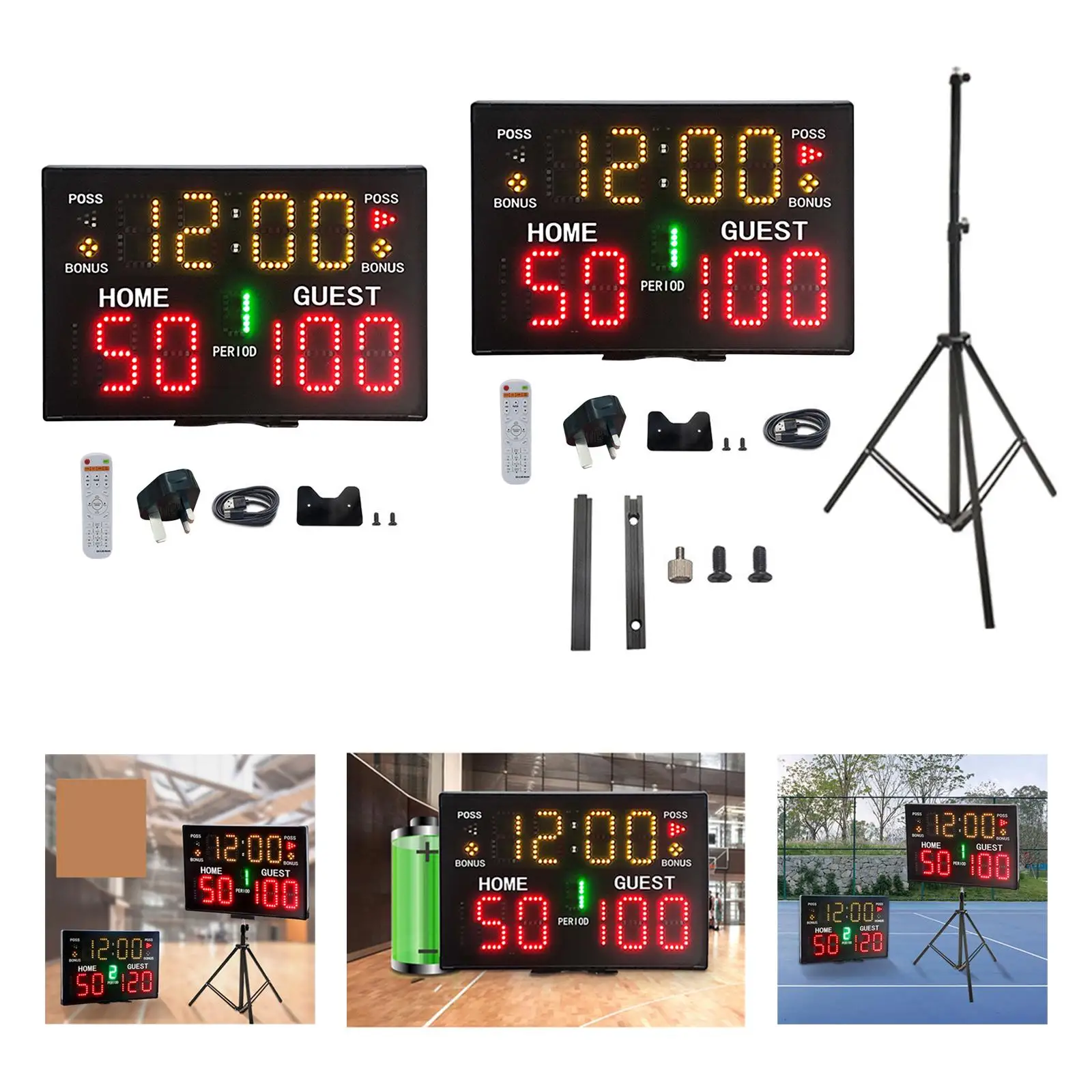 Tabletop Electronic Scoreboard with Time Counting Remote Control Foul Count for Indoor Sports Tennis Wrestling