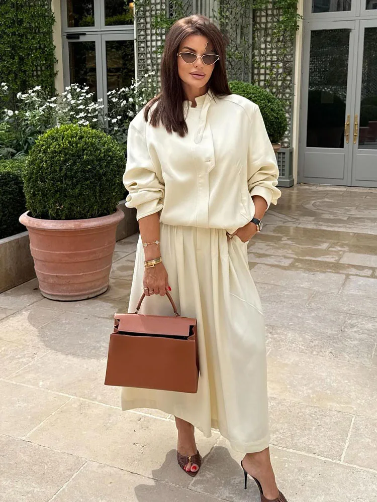 HH Abito da donna alla moda Tasca con bottoni Design con cerniera Giacca casual a maniche lunghe + Pantaloni rugosi slim a vita alta Set da 2 pezzi