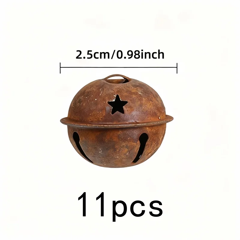 11 pcs Vintage Rusty Bells with Vintage Rusty Finish, ideal for DIY Craft Material and Rustic Party Decor, Easy Hang Loop Top