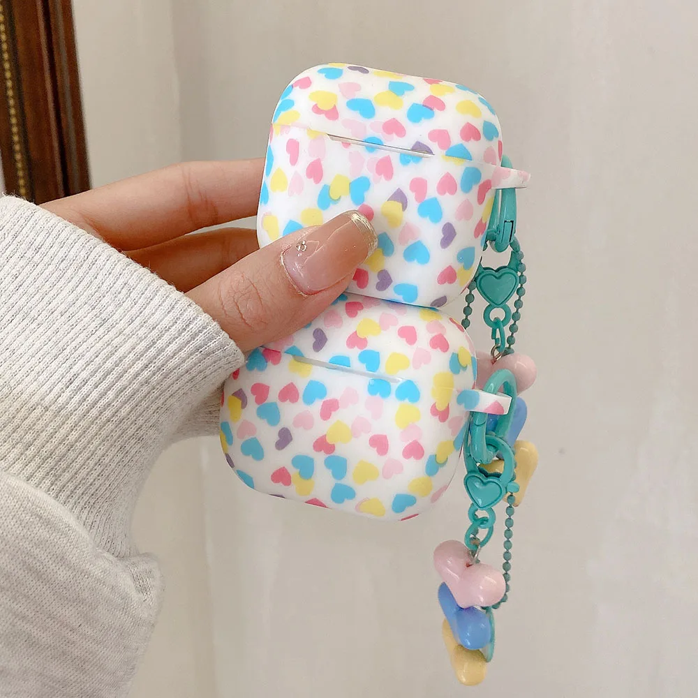 Силиконовый красочный чехол для наушников с подвеской в виде сердца любви для Apple AirPods 1/2 3 4 AirPod Pro 2, милый защитный чехол для гарнитуры